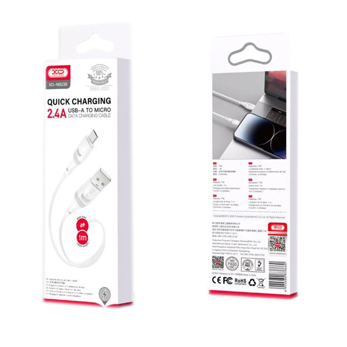 XO Micro USB Fast Charging Cable – 1M, 2.4A - Image 2
