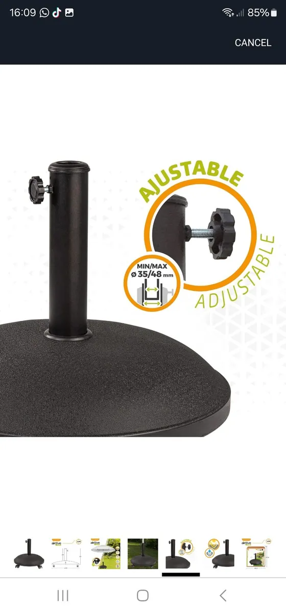 AKTIVE – Stand for Parasol with Wheels, 48 cm, Cem - Image 2