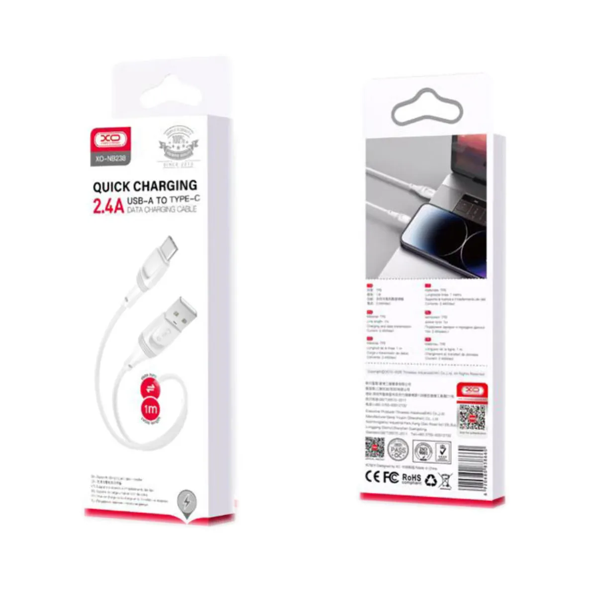 XO USB-C Fast Charging Cable – 1M, 2.4A - Image 2