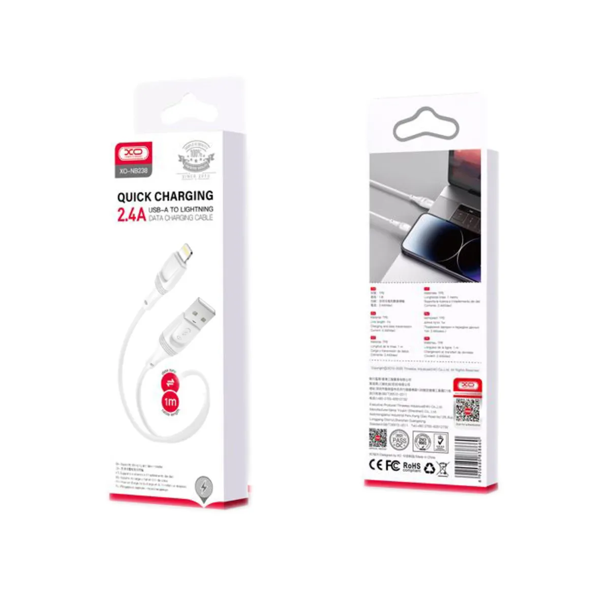 XO Iphone Fast Charging Cable – 1M, 2.4A - Image 2