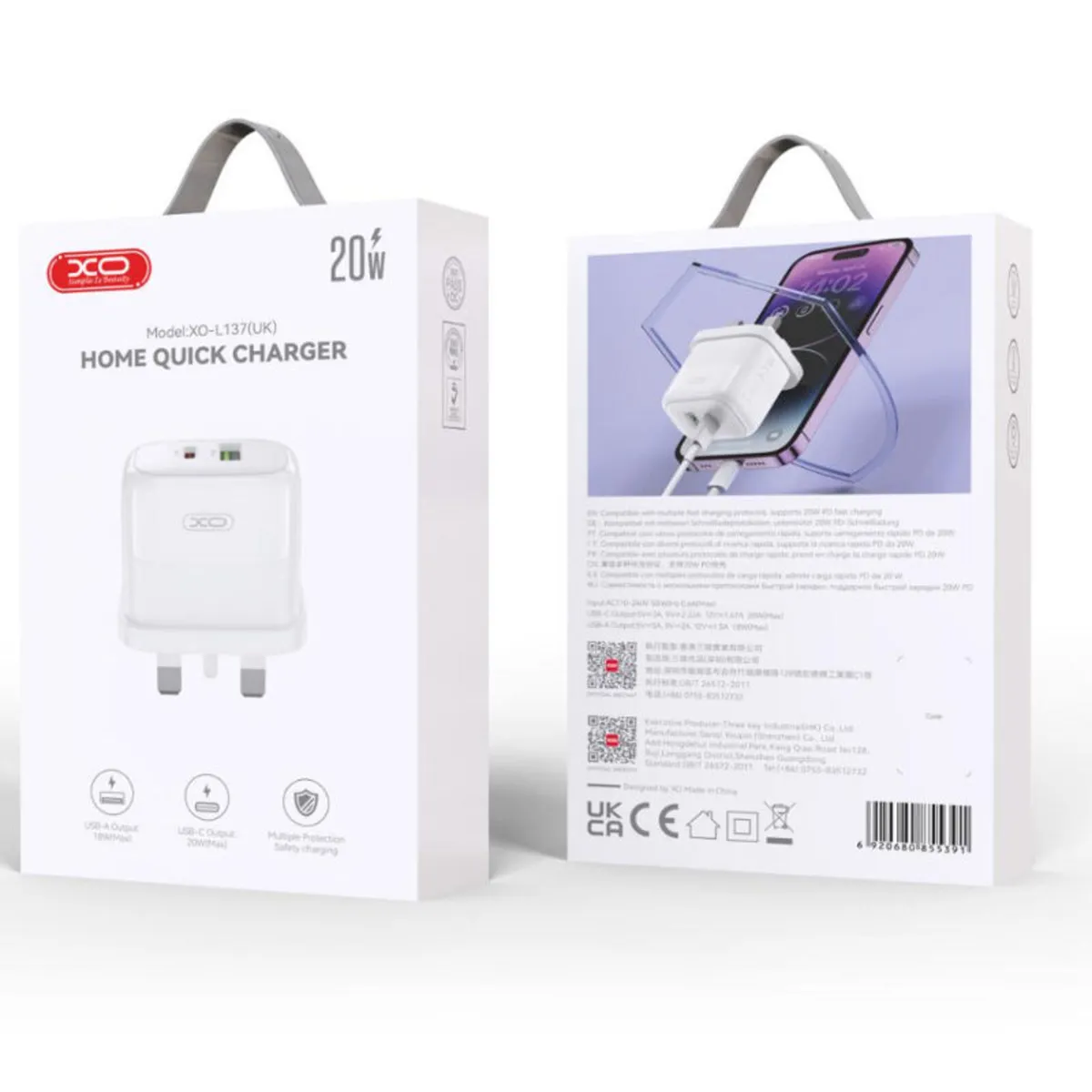 XO USB Fast Charger – USB A 18W + USB C 20W - Image 3