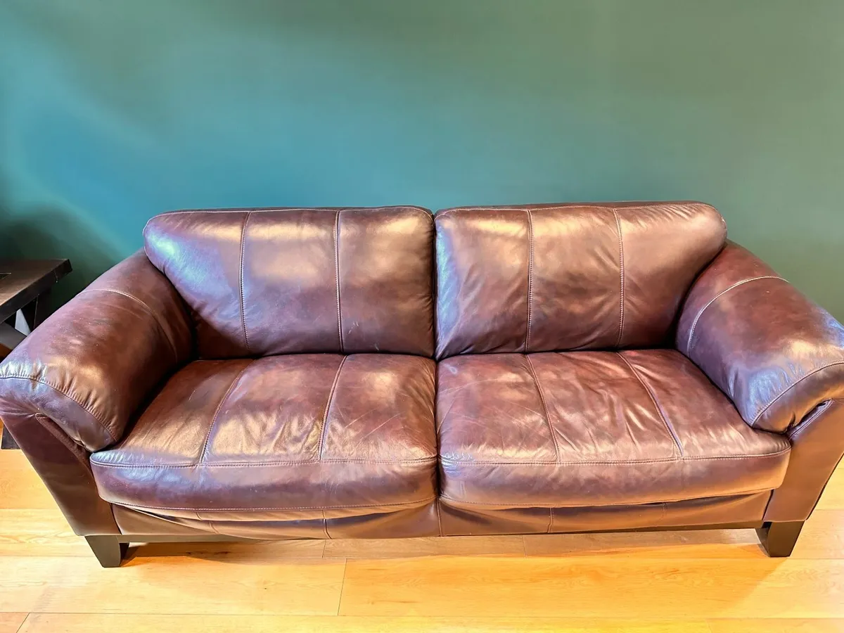 Two leather sofas (purple/brown) - Image 2