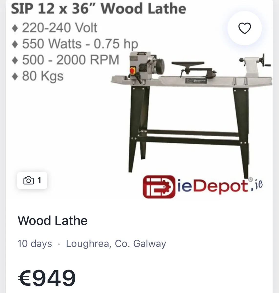 Sip 12x36 wood lathe +sharpener +bench - Image 2