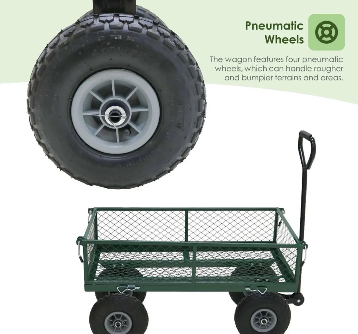 Heavy Duty Metal Green Garden Cart Utility Trolley - Image 2