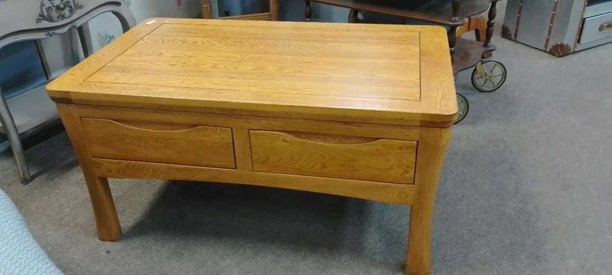 Modern Solid Oak Coffee Table With Drawers - Image 1