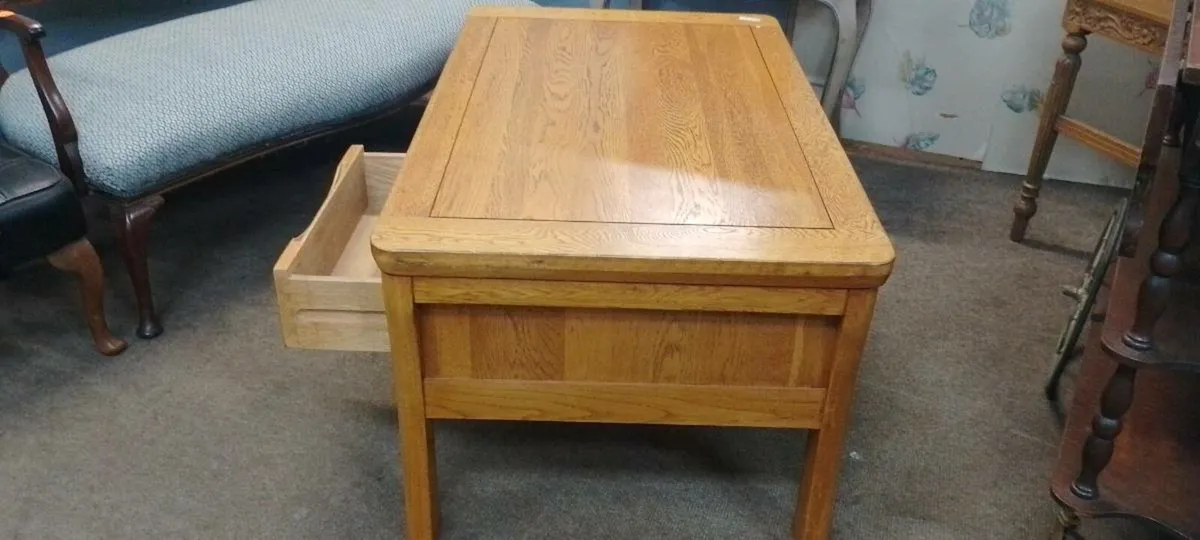 Modern Solid Oak Coffee Table With Drawers - Image 2