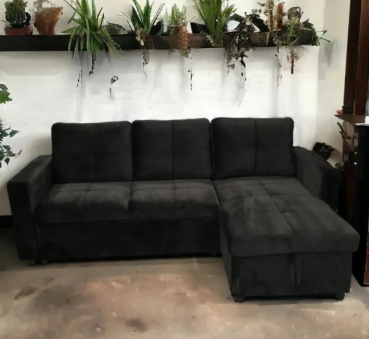 Luxury Black Velvet Corner Sofa Bed w/ Storage - Image 2