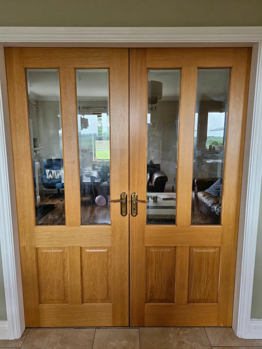 Oak double doors with glass panels - Image 1