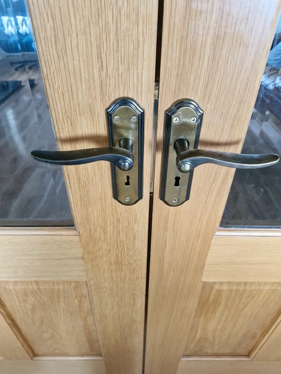 Oak double doors with glass panels - Image 2