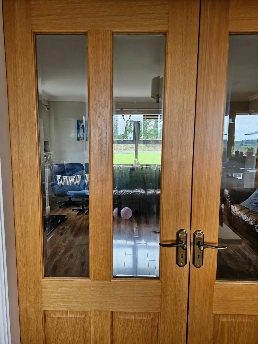 Oak double doors with glass panels - Image 3