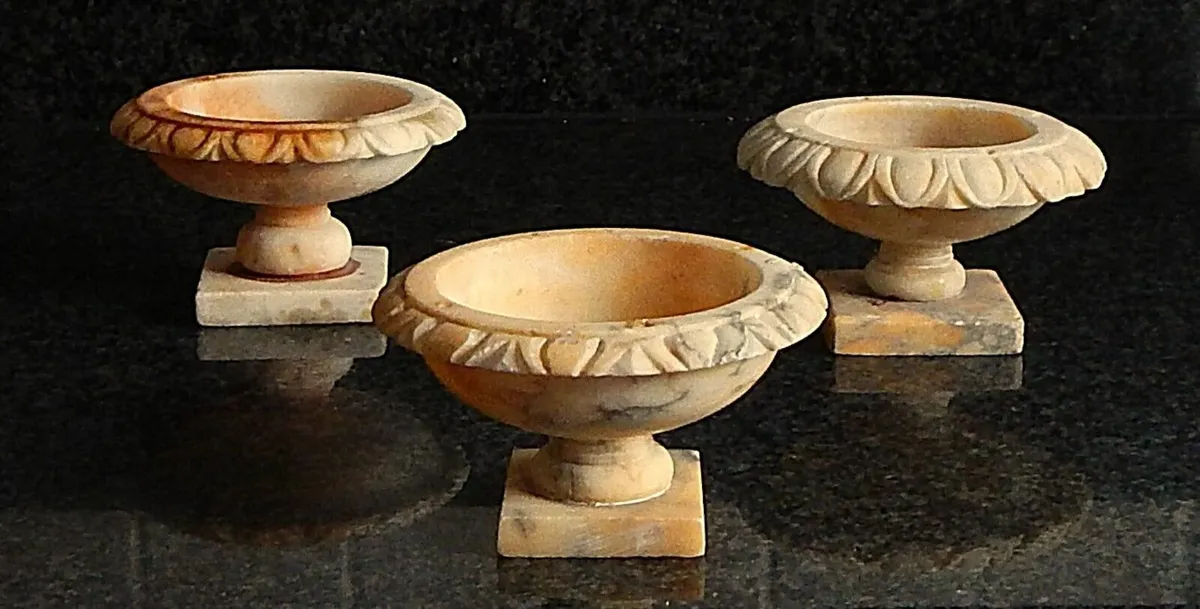 3 Small Vintage Alabaster Bird Baths - Image 1