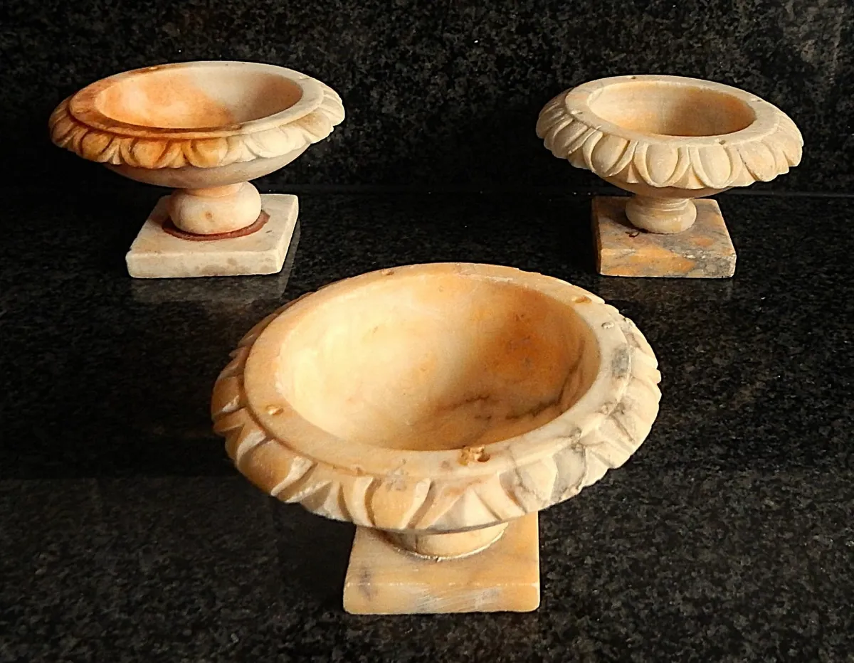 3 Small Vintage Alabaster Bird Baths - Image 2