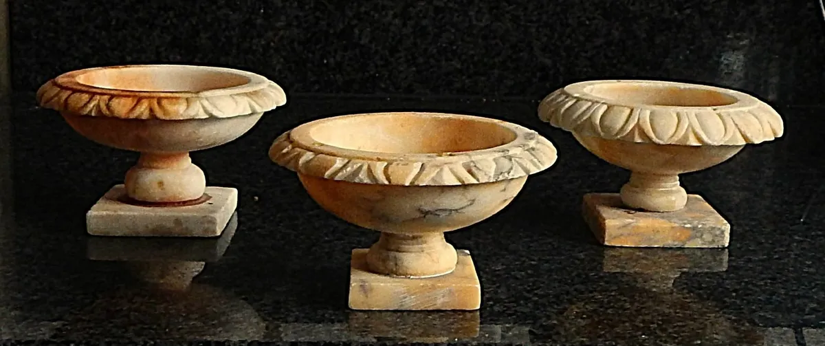 3 Small Vintage Alabaster Bird Baths - Image 3