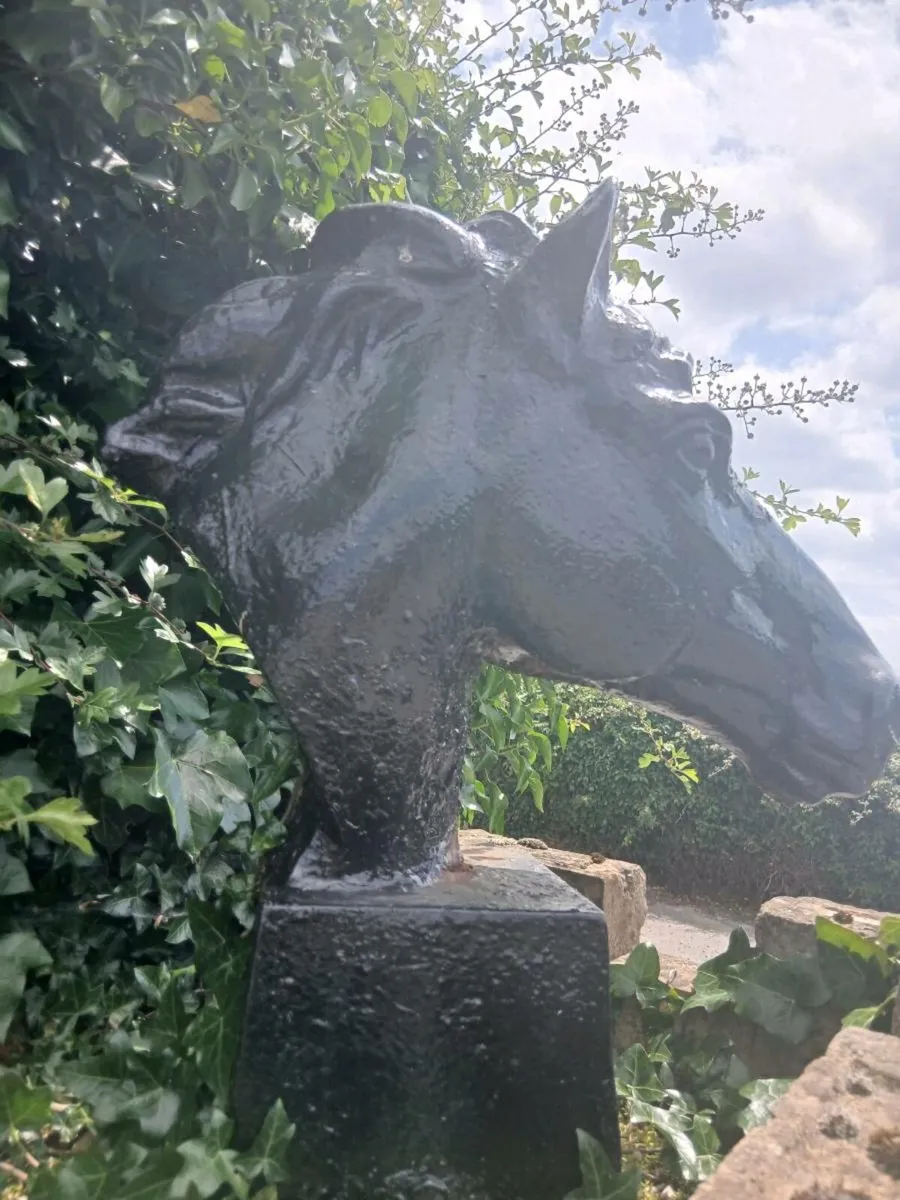Pair of cast iron horses and lights - Image 1