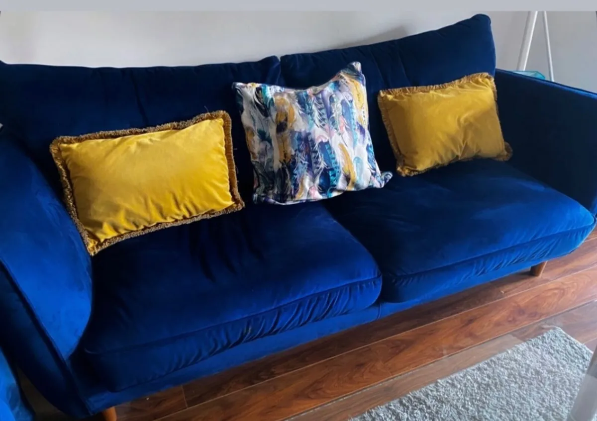 3-Seater Navy Blue Sofa – Excellent Condition. - Image 1