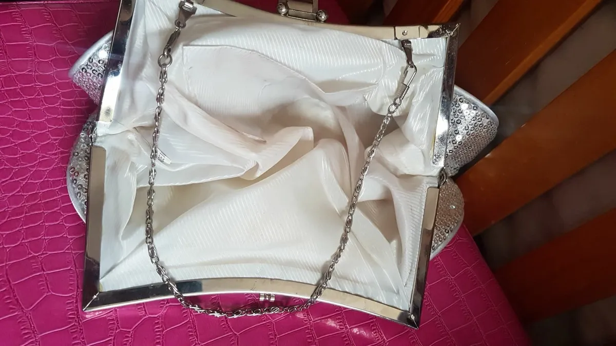 silver clutch with rhinestones and sequins - Image 1