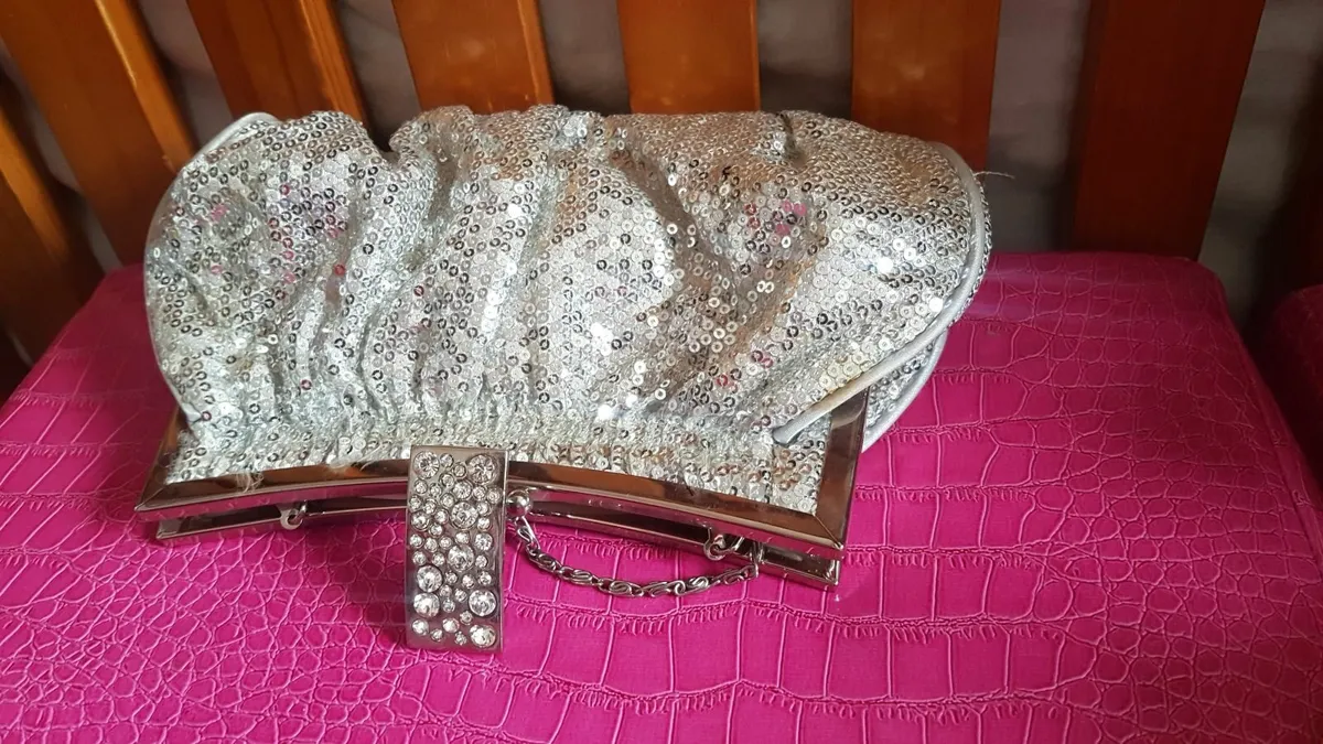 silver clutch with rhinestones and sequins - Image 2