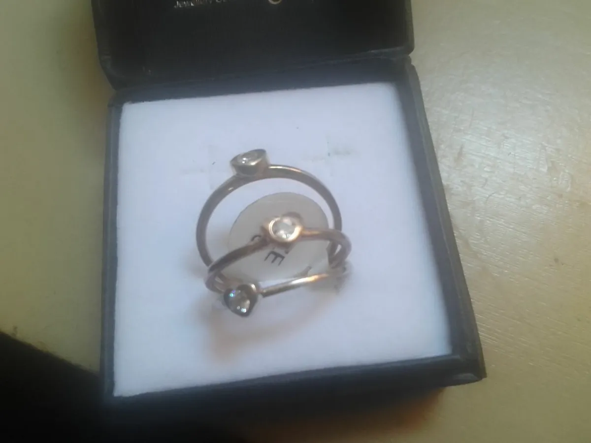 STERLING SILVER/GOLDTOPAZ  STACKER RINGS Q NEW - Image 2