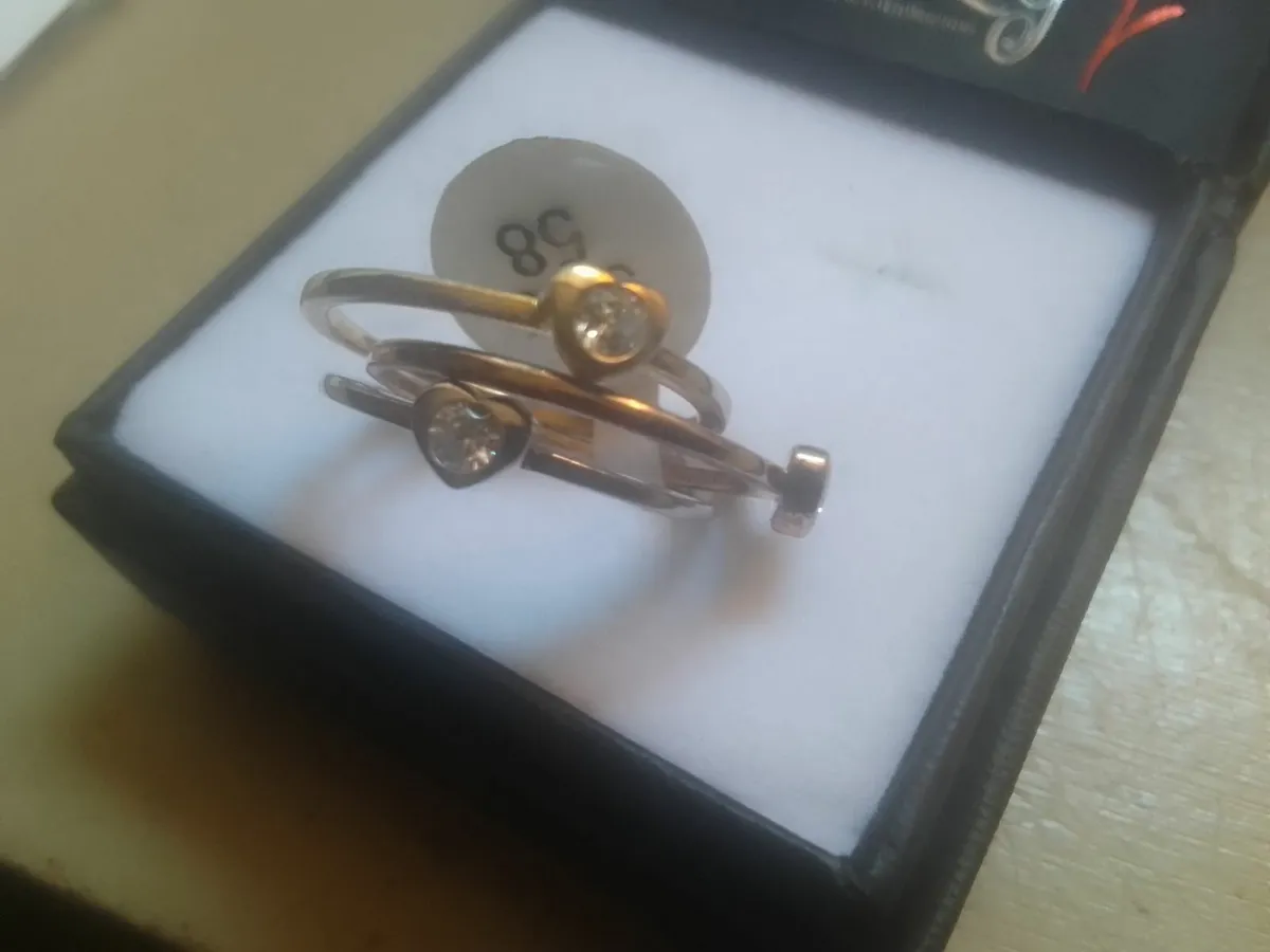 STERLING SILVER/GOLDTOPAZ  STACKER RINGS Q NEW - Image 3