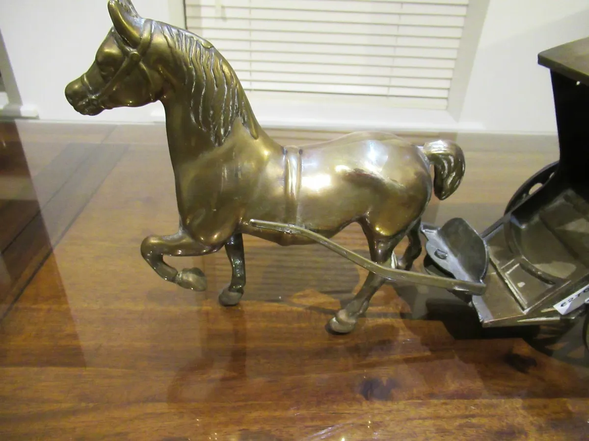 antique brass horse cart solid ornament vintage - Image 2