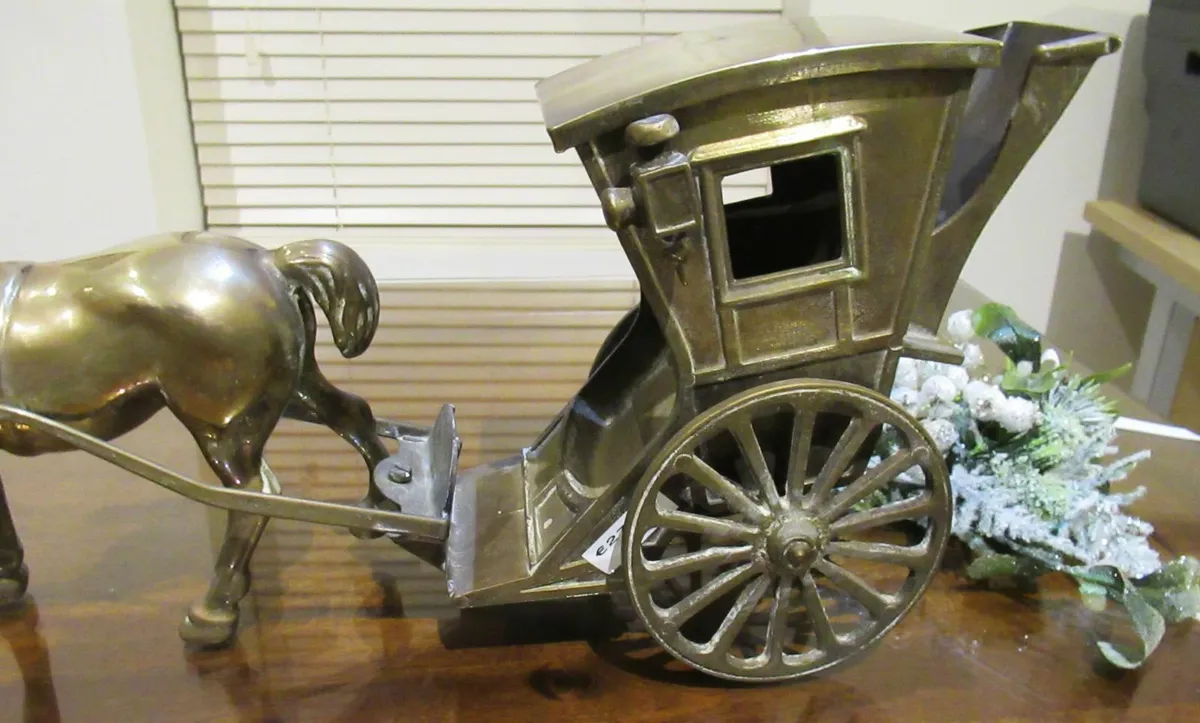 antique brass horse cart solid ornament vintage - Image 4