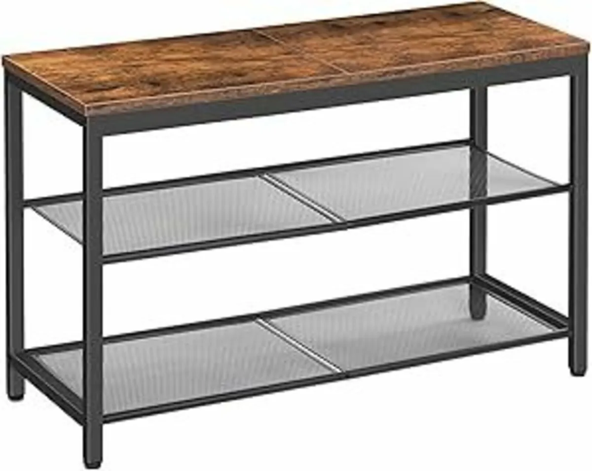 Bench 3-Tier Shoe Rack Storage with Seat Brown - Image 2