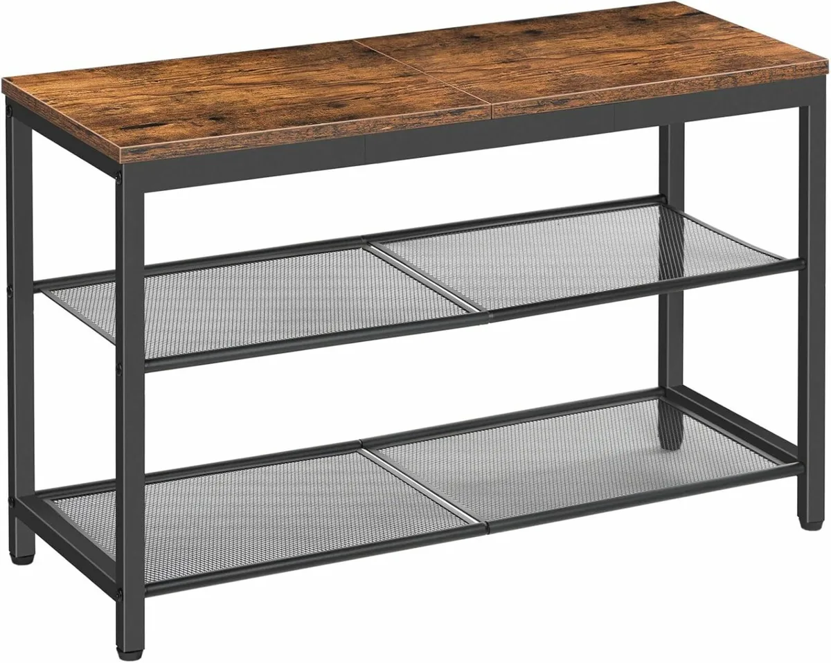 Bench, 3-Tier Shoe Rack Storage with Seat Brown - Image 1