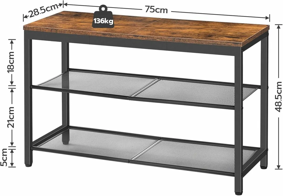Bench, 3-Tier Shoe Rack Storage with Seat Brown - Image 2