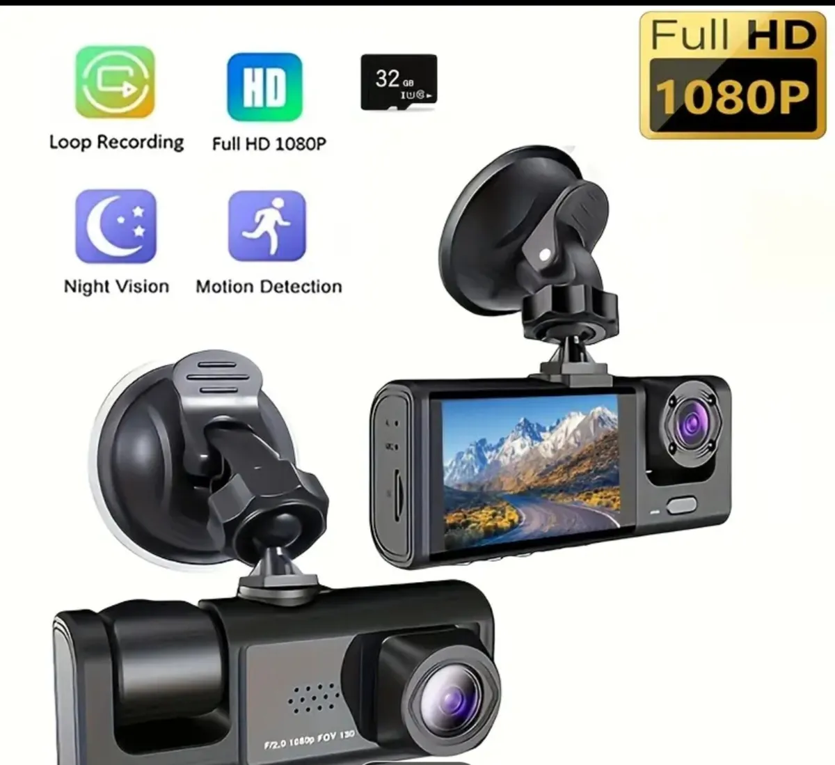 Dash cam, front and rear with memory card - Image 1