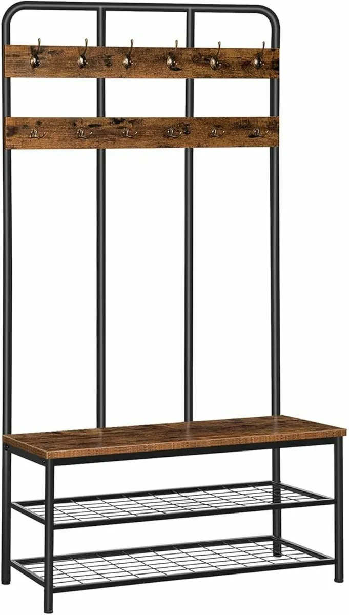 Large Coat Rack Stand 12 Hooks Shoe Bench rack - Image 2