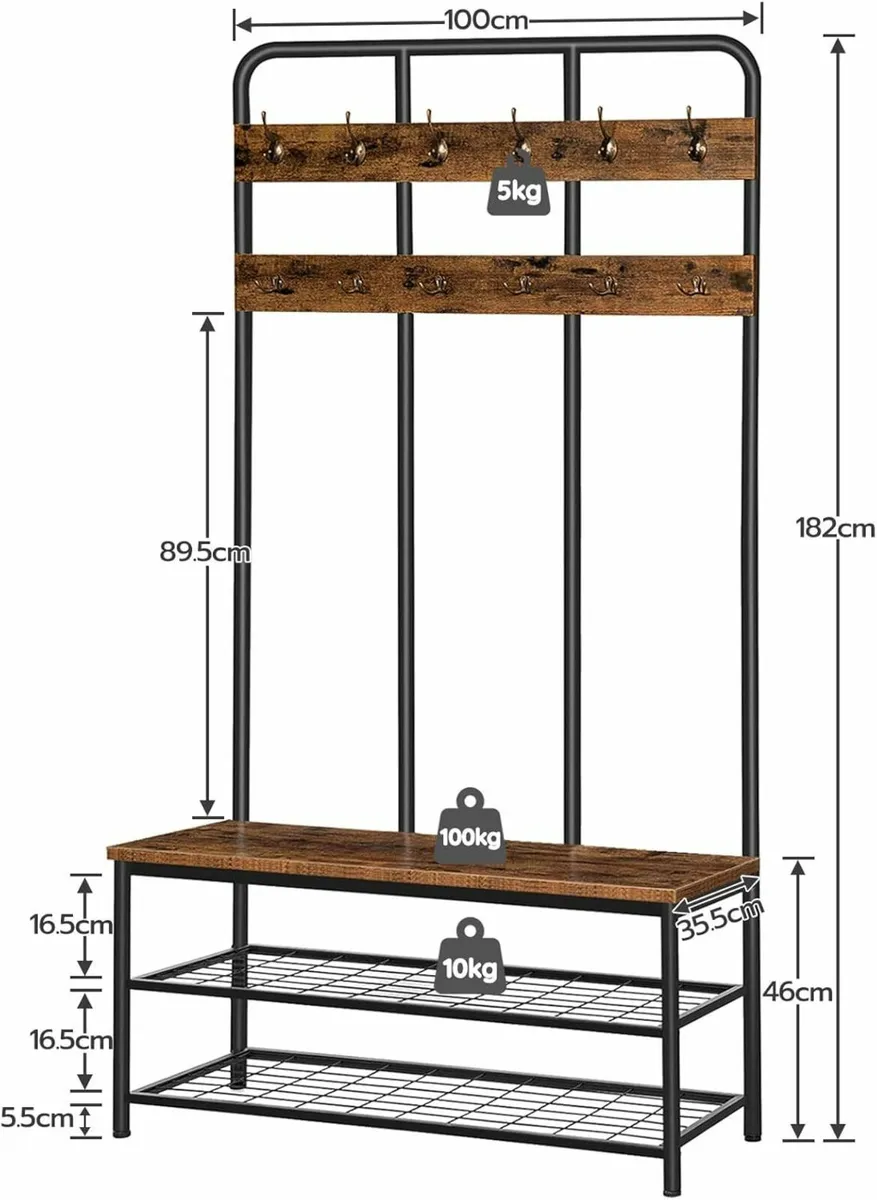 Large Coat Rack Stand 12 Hooks Shoe rack Bench - Image 3