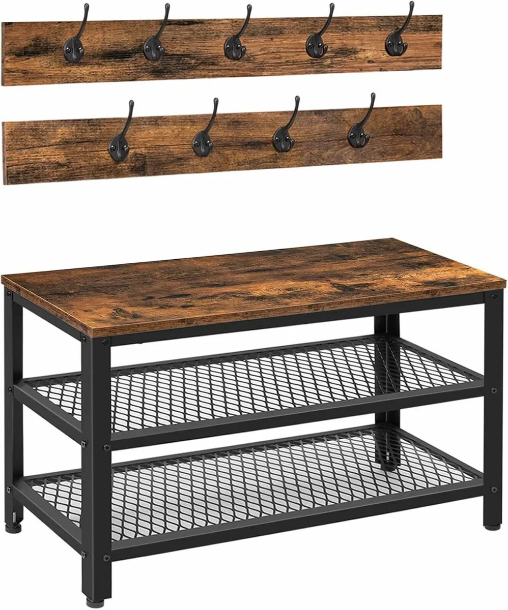Coat Rack Shoe Bench Set Coat Stand Bench - Image 3