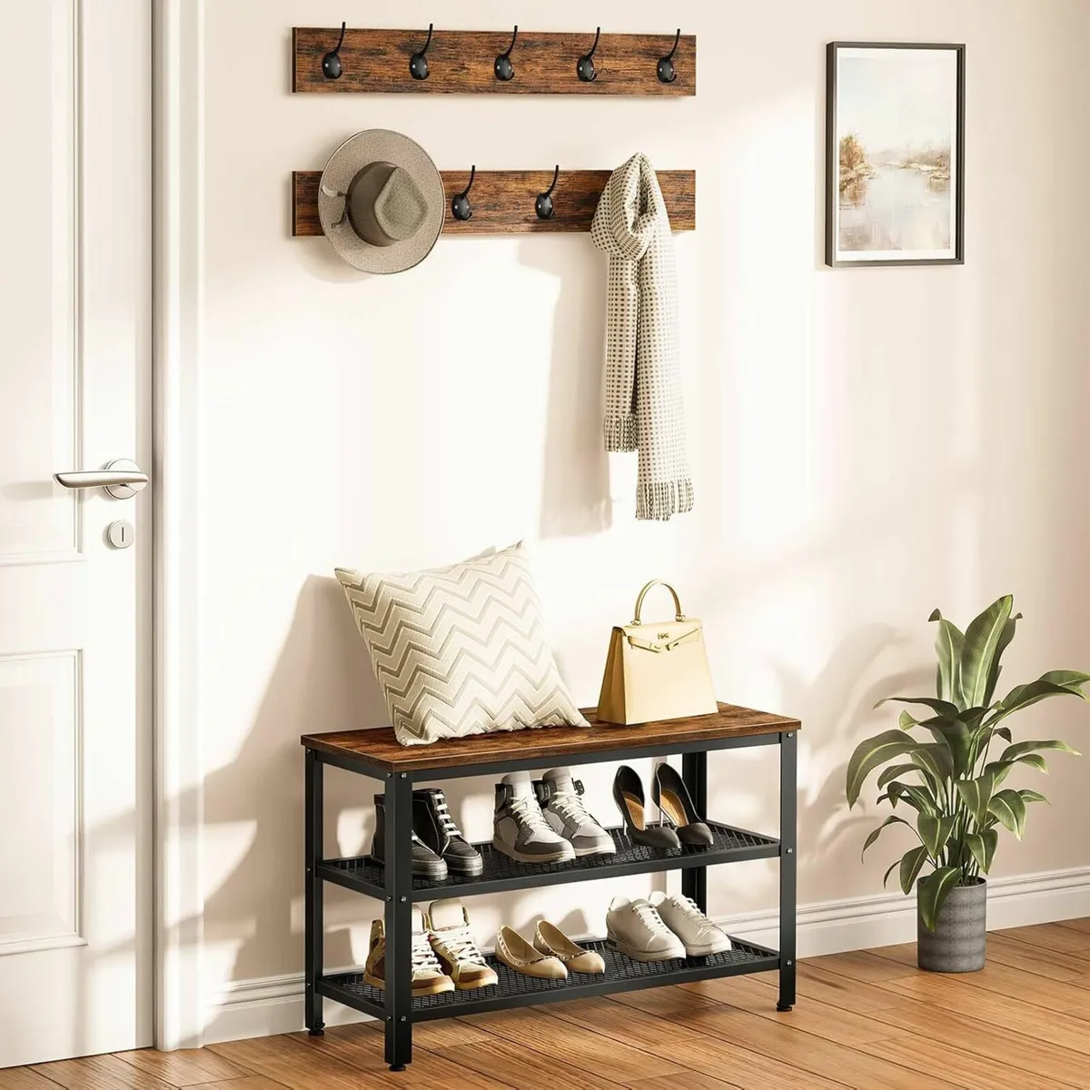 Coat Rack Shoe Bench Set Coat Stand Bench - Image 4