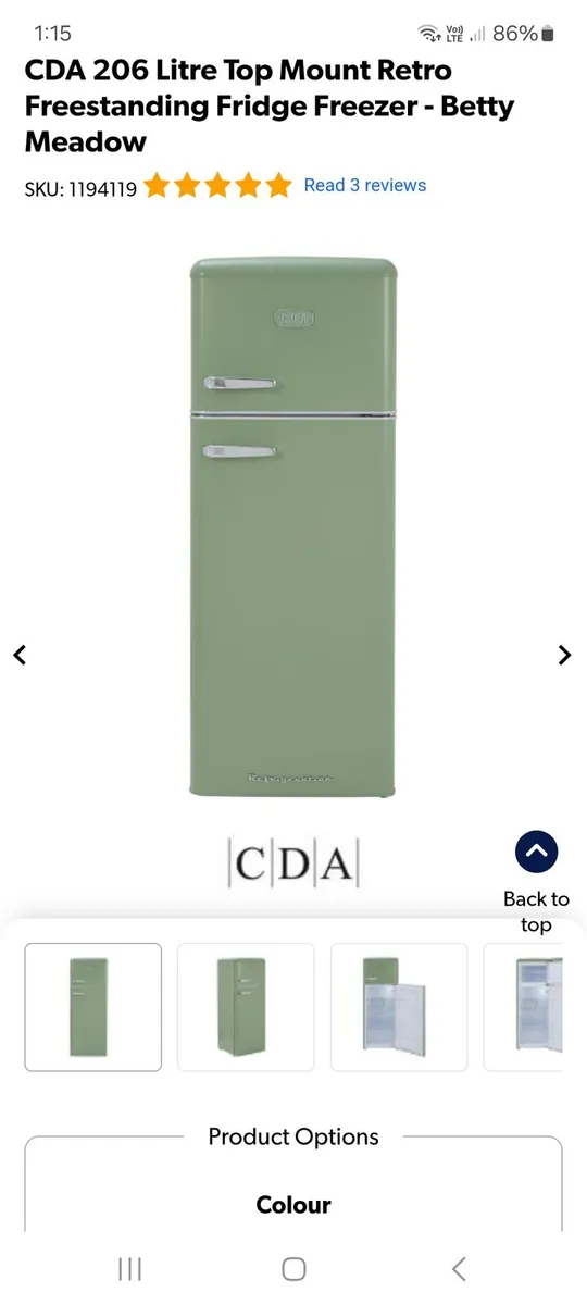Brand new Fridge Freezer vintage style sage green - Image 1