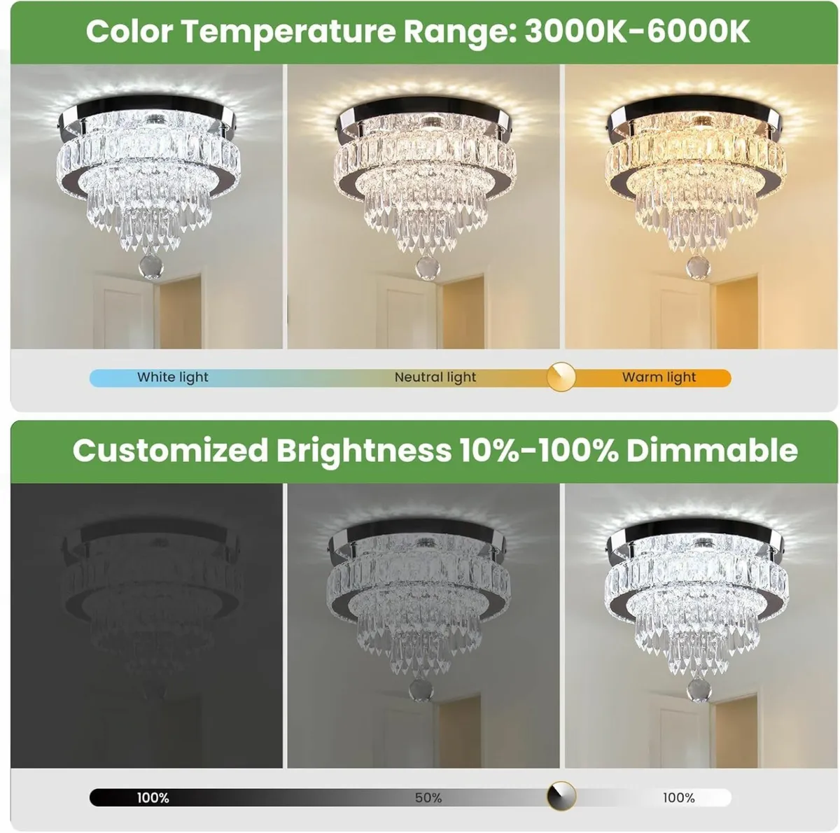 Dimmable Crystal Chandelier Ceiling Light 3 Colors - Image 2