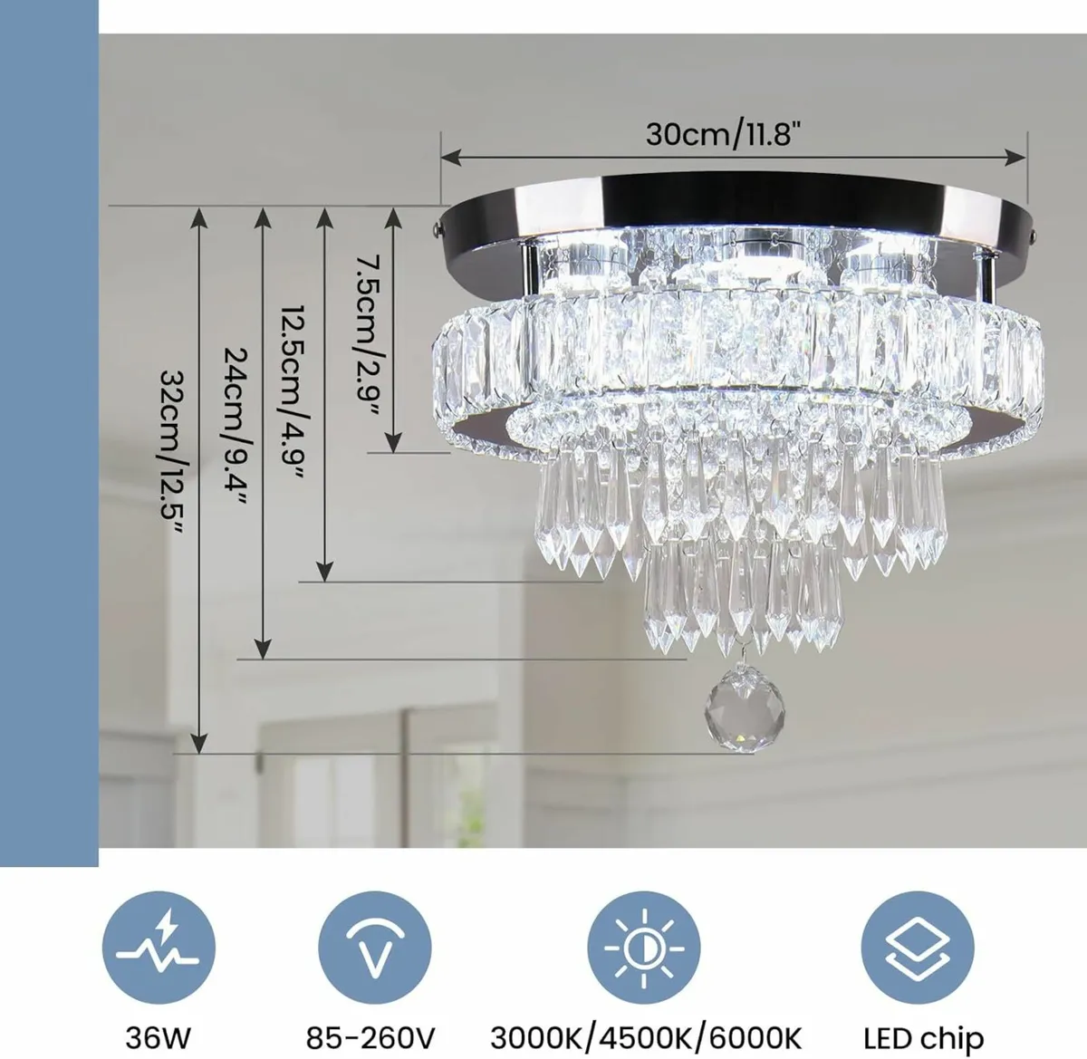 Dimmable Crystal Chandelier Ceiling Light 3 Colors - Image 3