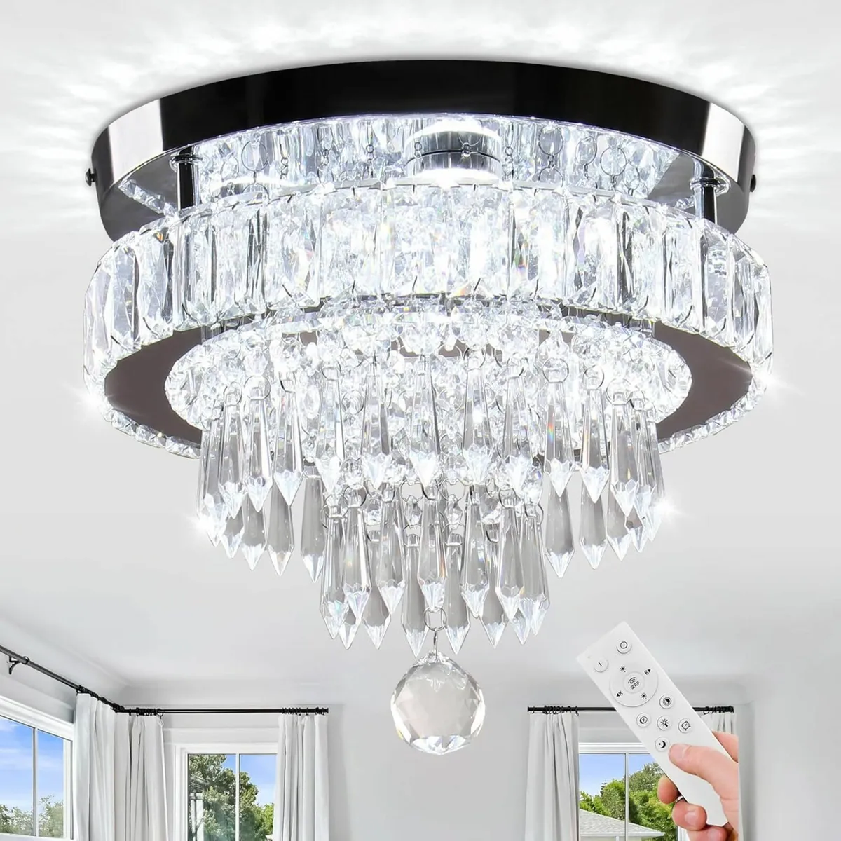 Dimmable Crystal Chandelier Ceiling Light 3 Colors - Image 1