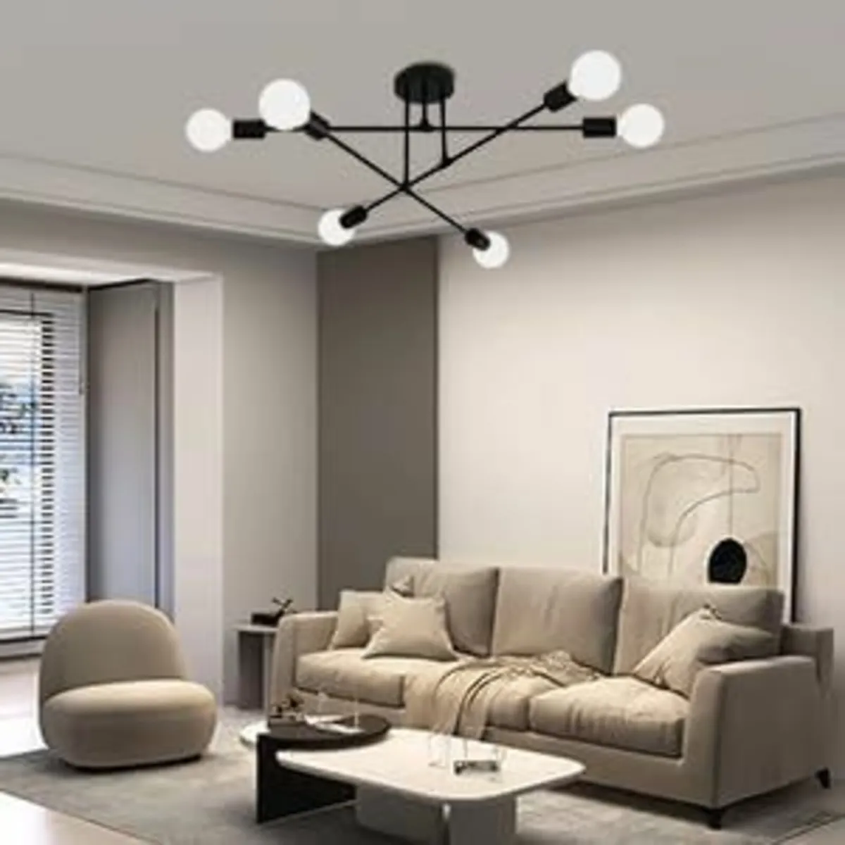 Chandelier Sputnik Ceiling Light, 6 Lights Black - Image 4
