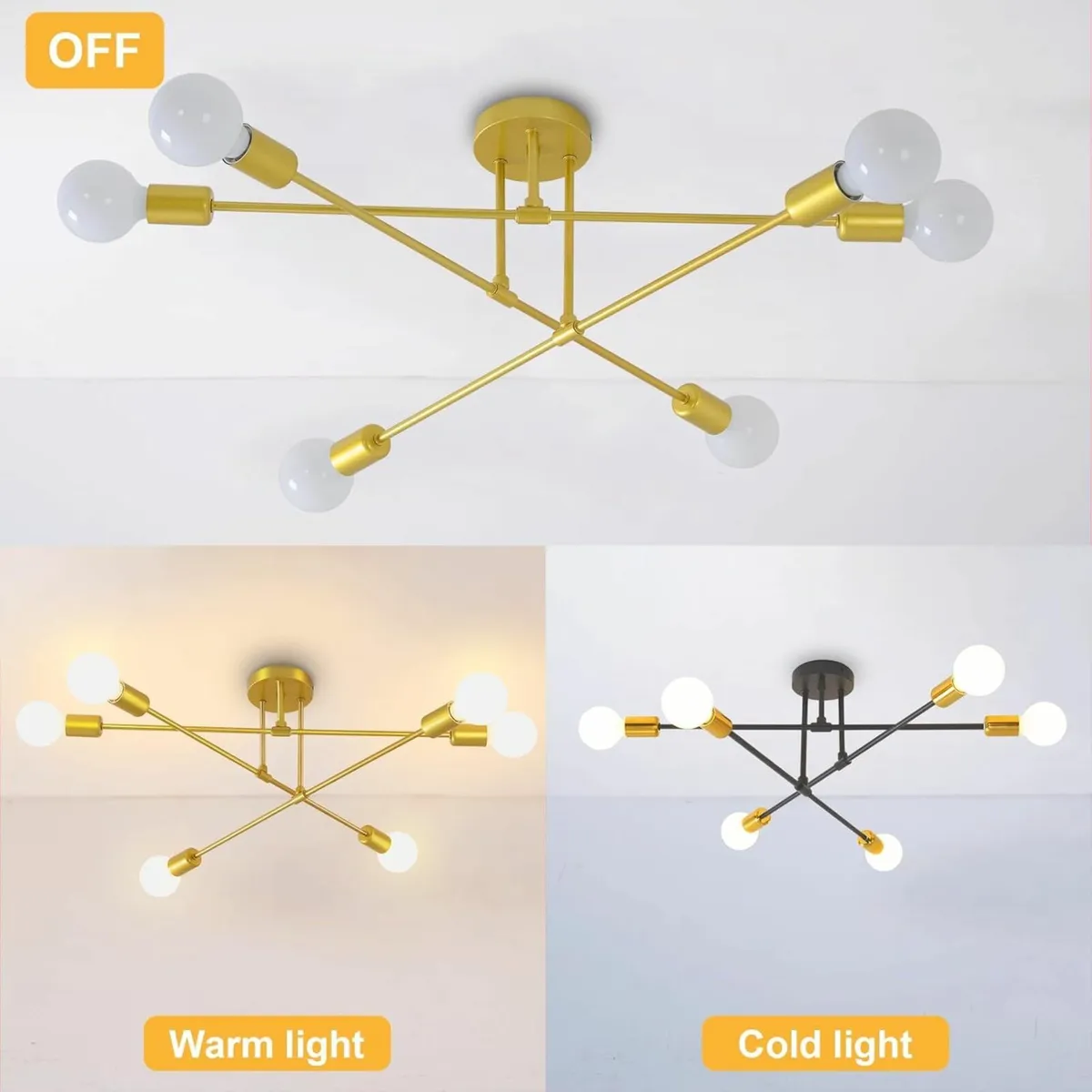 Modern Chandelier Ceiling Light 6 Lights Gold - Image 3