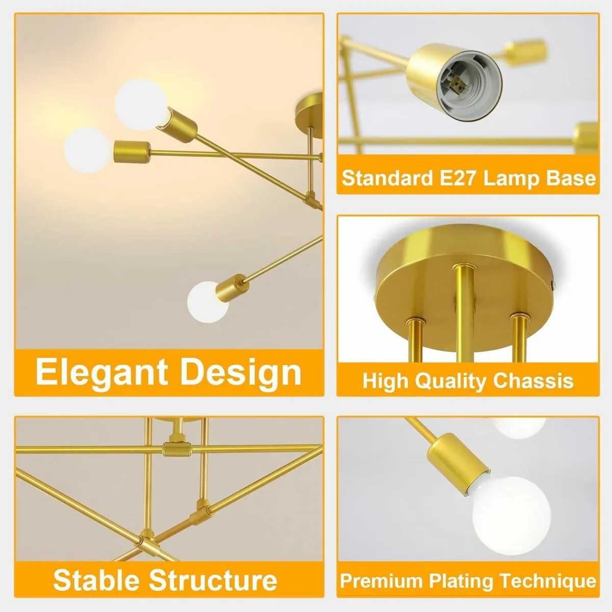 Modern Chandelier Ceiling Light 6 Lights Gold - Image 4