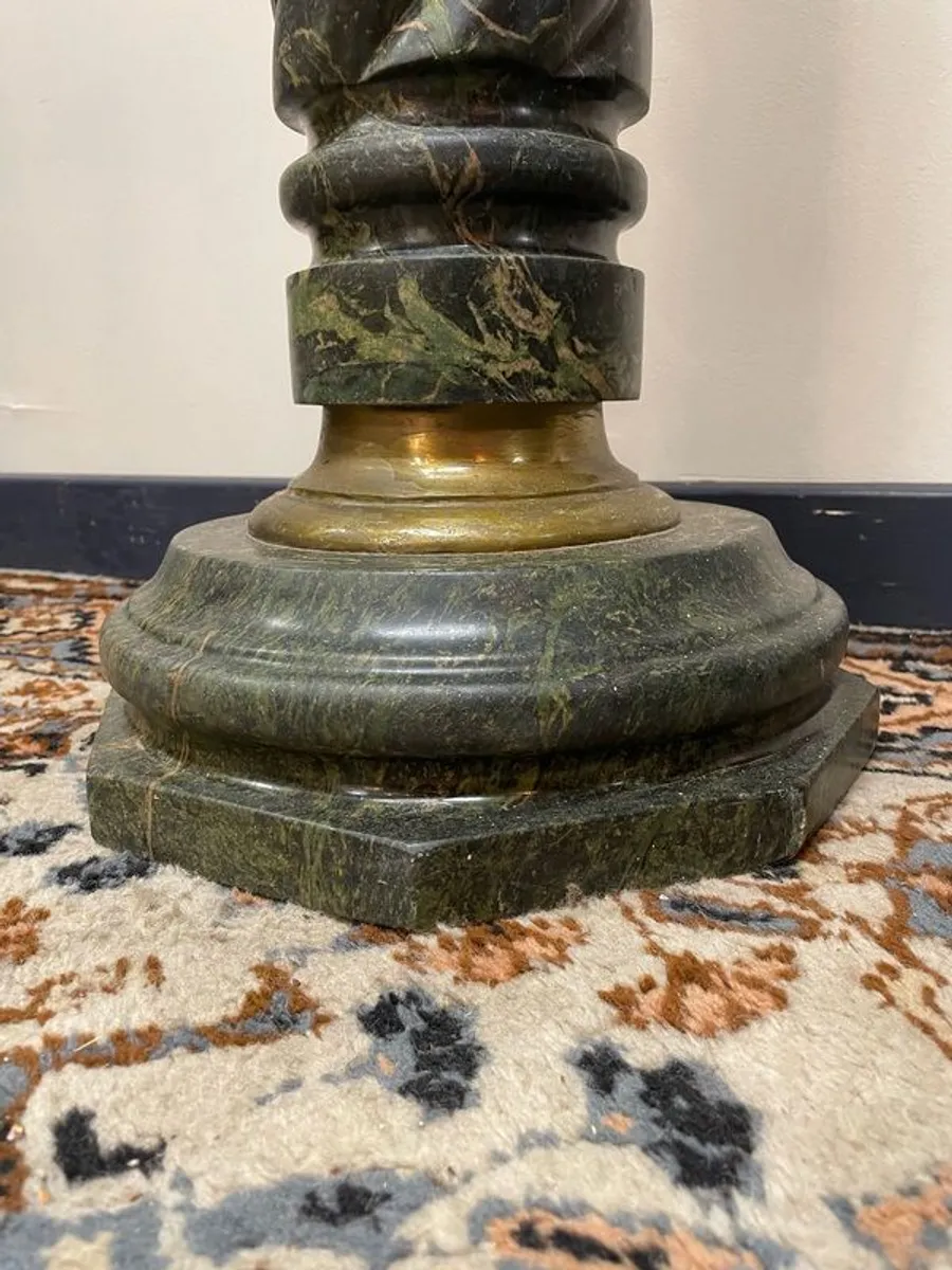 Spectacular Pair of Large Marble Pillars/Columns w. Bronze Decor - Image 2