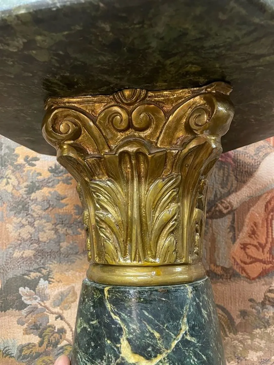 Spectacular Pair of Large Marble Pillars/Columns w. Bronze Decor - Image 3
