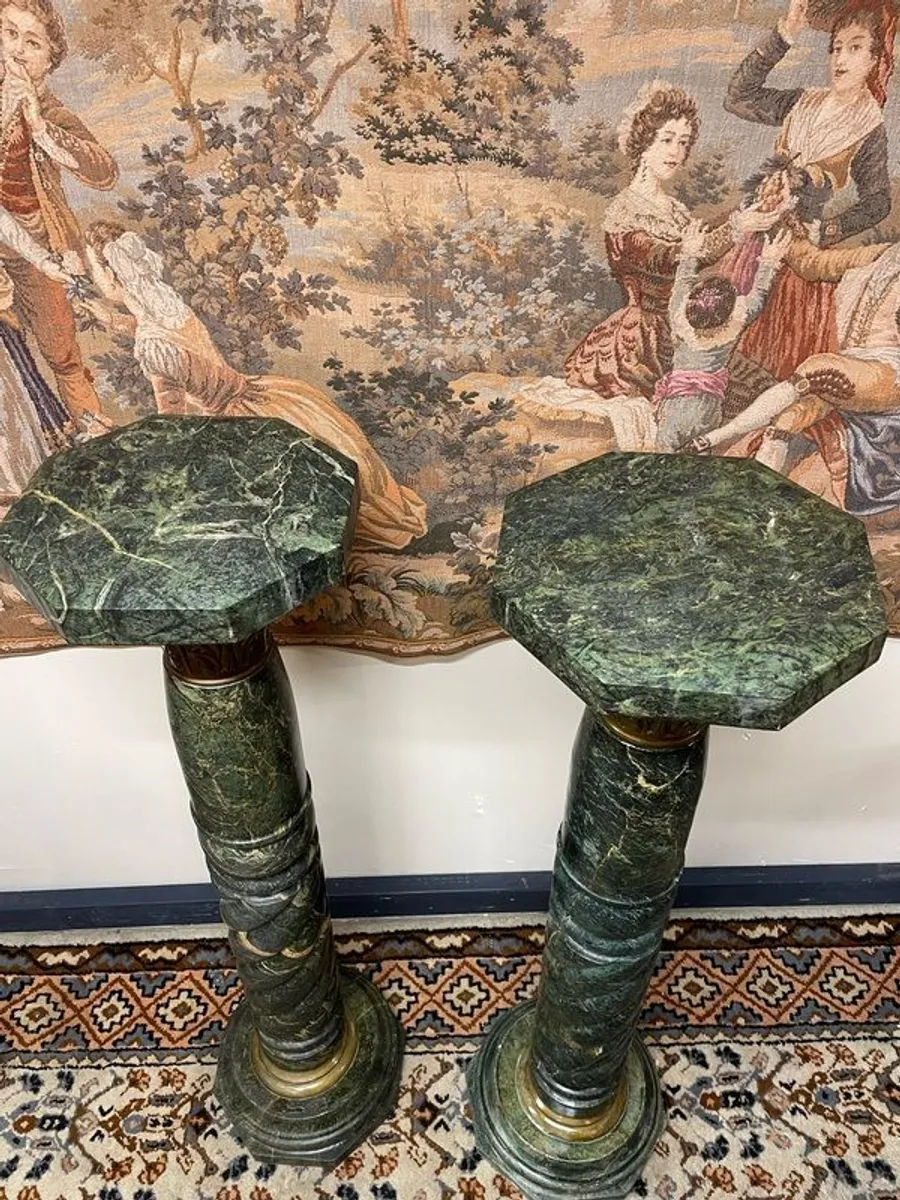Spectacular Pair of Large Marble Pillars/Columns w. Bronze Decor - Image 4