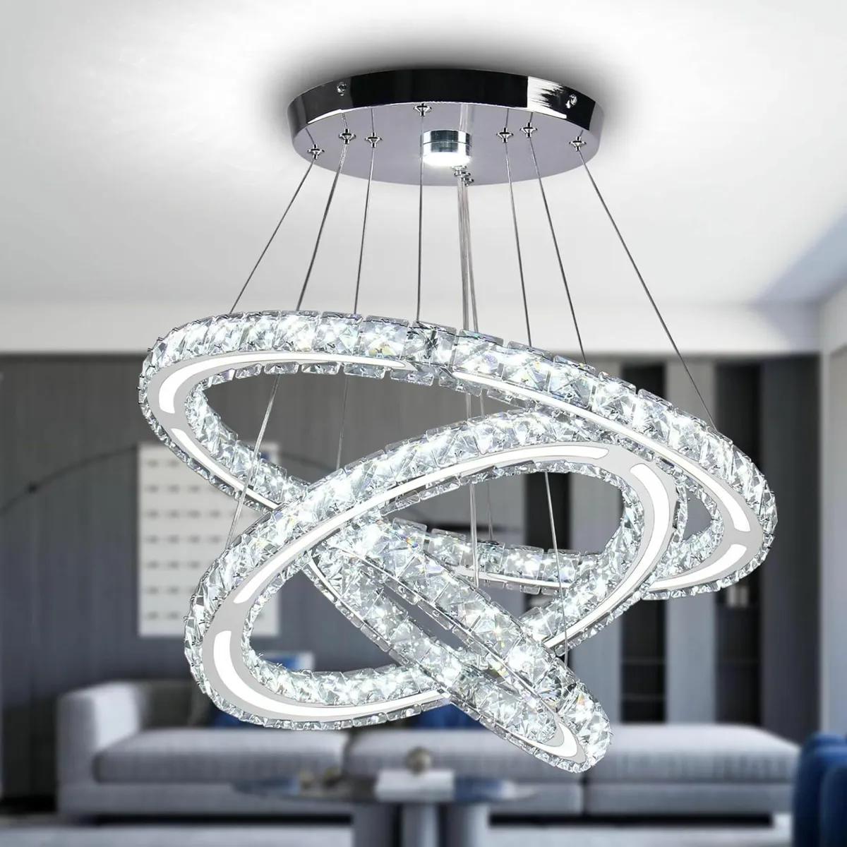 LED Crystal Chandeliers Ceiling Light 3-Ring - Image 1
