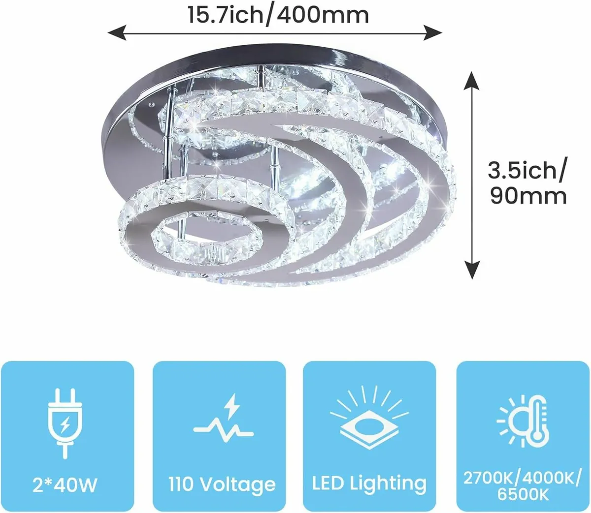 Crystal Chandelier Dimmable LED Ceiling Light - Image 2