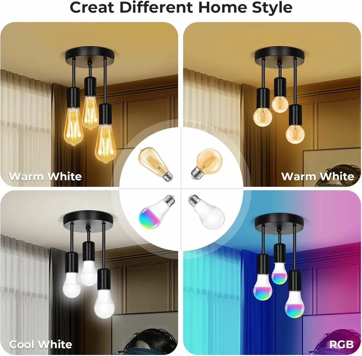 3 Way Ceiling Lights, 3 Bulbs Base Living Room - Image 3