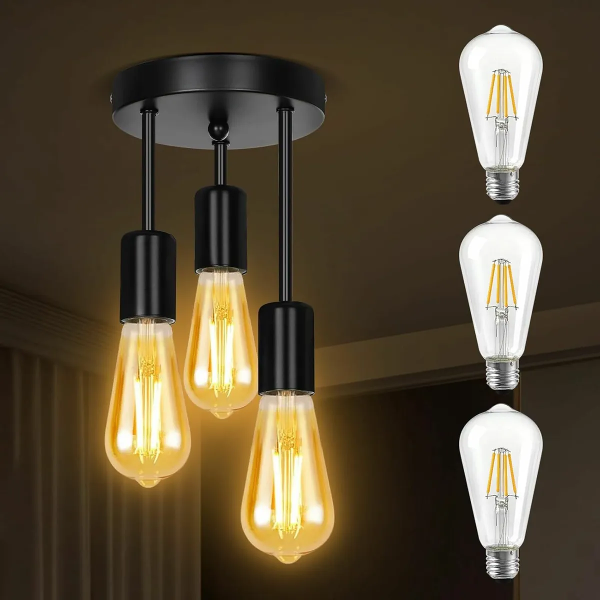 3 Way Ceiling Lights, 3 Bulbs Base Living Room - Image 1