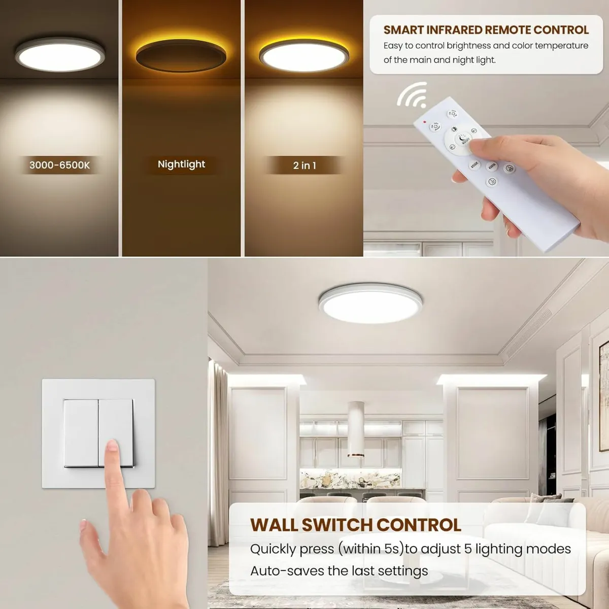 LED Ceiling Lights for Bedroom 24W Dimmable - Image 3