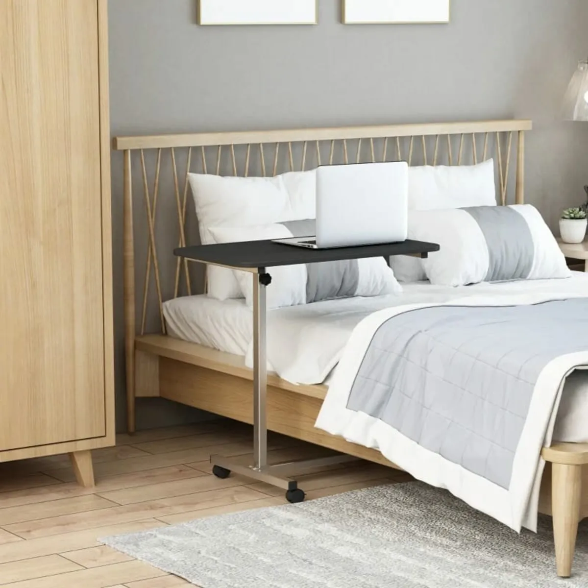 Height Adjustable Overbed Table with Wheels, C Sha - Image 3