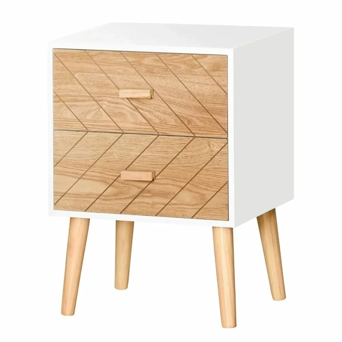 2 Drawers Bedside Table with Pine Legs, Bedroom Wo - Image 1
